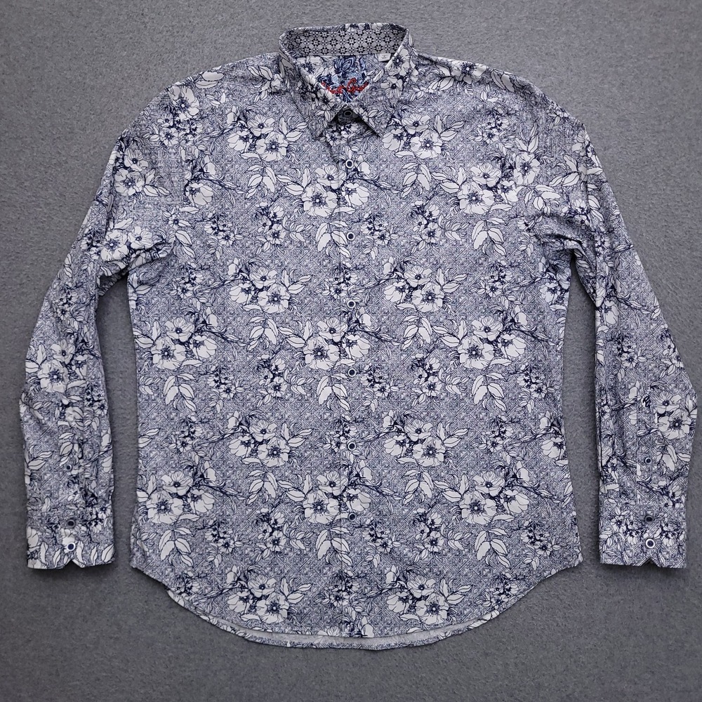 Robert Graham Button Up Shirt Mens Large All Over Print Floral Flip Cuff